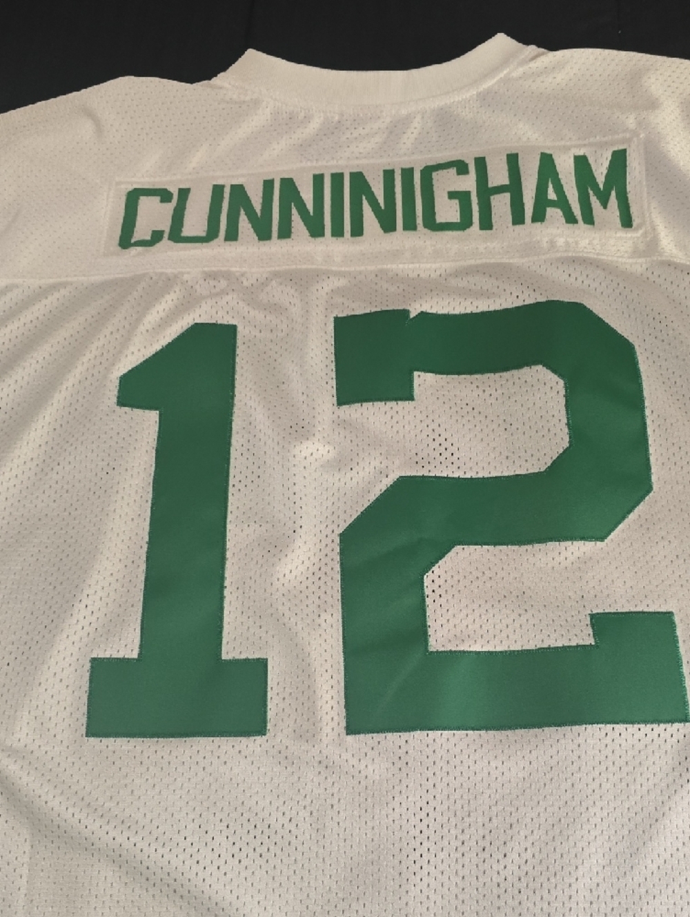 Mitchell & Ness White Mesh Jersey with Green 12 and NFL 75th Patch - Picture 5 of 5